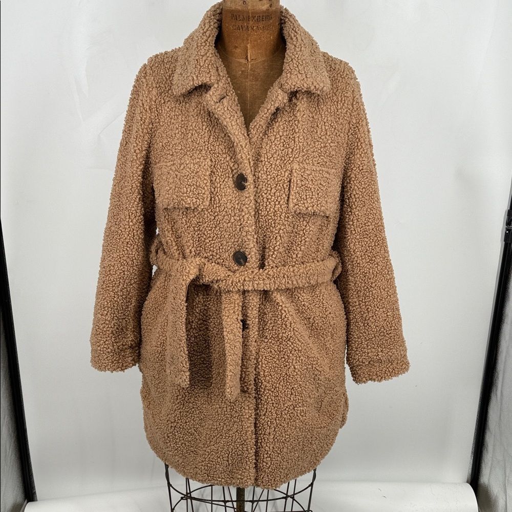 Blank NYC Coat Wm Medium Teddy Shearling Trench Belt Shacket - Picture 2 of 10